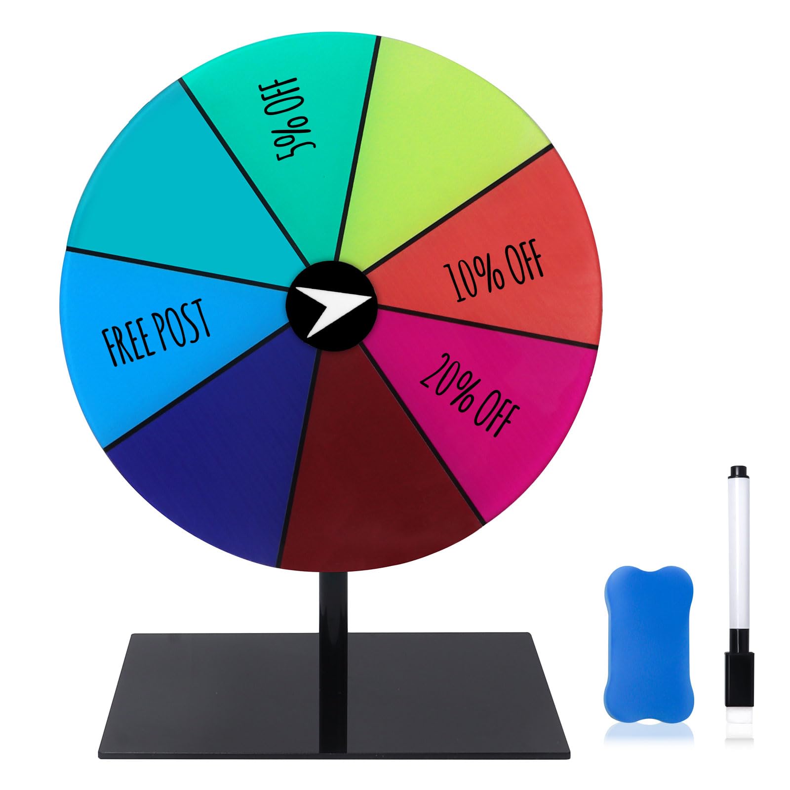 Photo 1 of ABTOLS 8 Inch Spinning Prize Wheel with Dry Erase Marker & Wipe Cloth, Tabletop Spin Wheel for Games, Classroom, Raffle, Carnival, Trade Show, Office, Events – 8 Slots Colorful Design