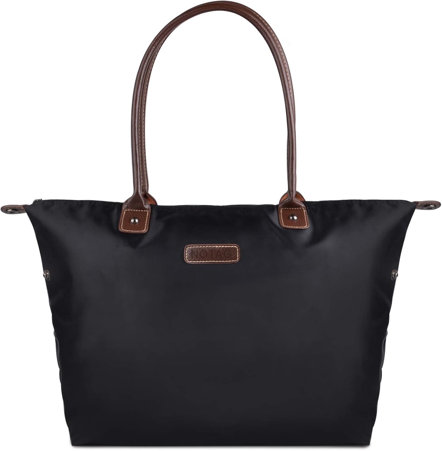 NOTAG Tote Bags for Women Foldable Tote Bag with Zip Waterproof Nylon Handbags for Women Ladies Top Handle bags for Travel Work Shopping (Black)