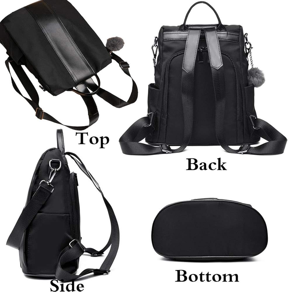 Rullar Women Ladies Girls Fashion Backpack Nylon Lightweight Student Travel Hiking School Shoulder Bag Daypack Purse Anti-theft Rucksack Black - Image 4