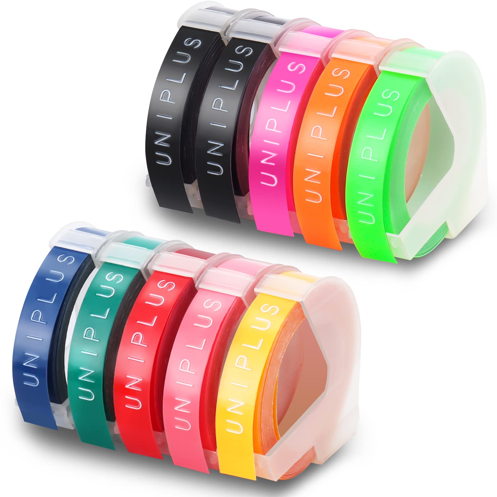 UniPlus Compatible 9mm 3D Embossing Label Tape Replacement for Junior Embossing Machine 3D Vinyl Plastic Tape Omega S0717930 Junior S0717900 for or E-101 E-303 Label Maker, 10-Rolls