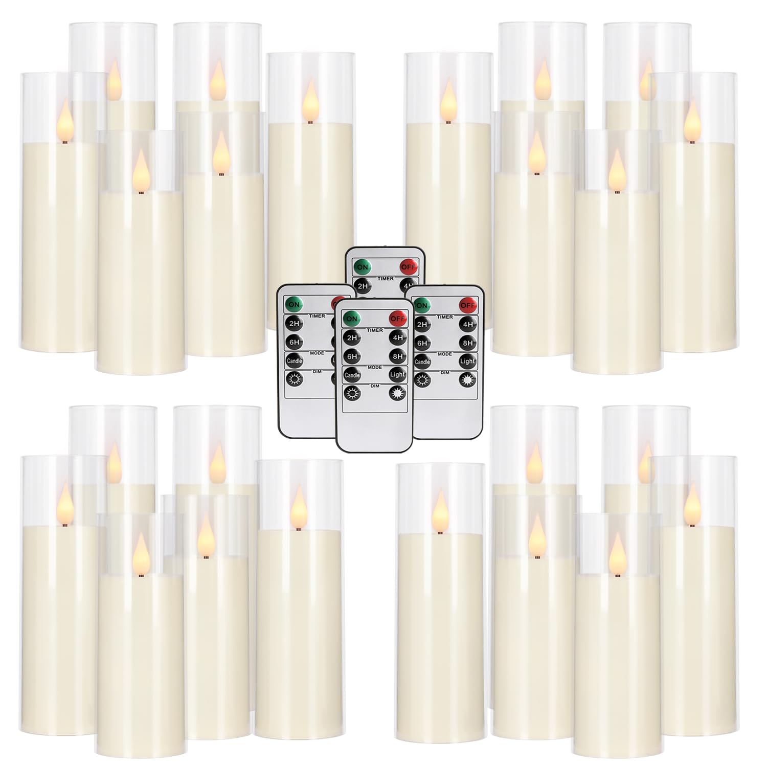 Photo 1 of Wfmolcand 24-Pack Acrylic LED Flameless Pillar Candles with Remote & Timer, Battery Powered - Perfect for Indoor/Outdoor Decor,Wedding,BBQ and Gift - Easily Create a Magical Atmosphere.