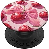 Coquette Cherry Pink Bow Cherry Lover Fruit PopSockets Adhesive PopGrip