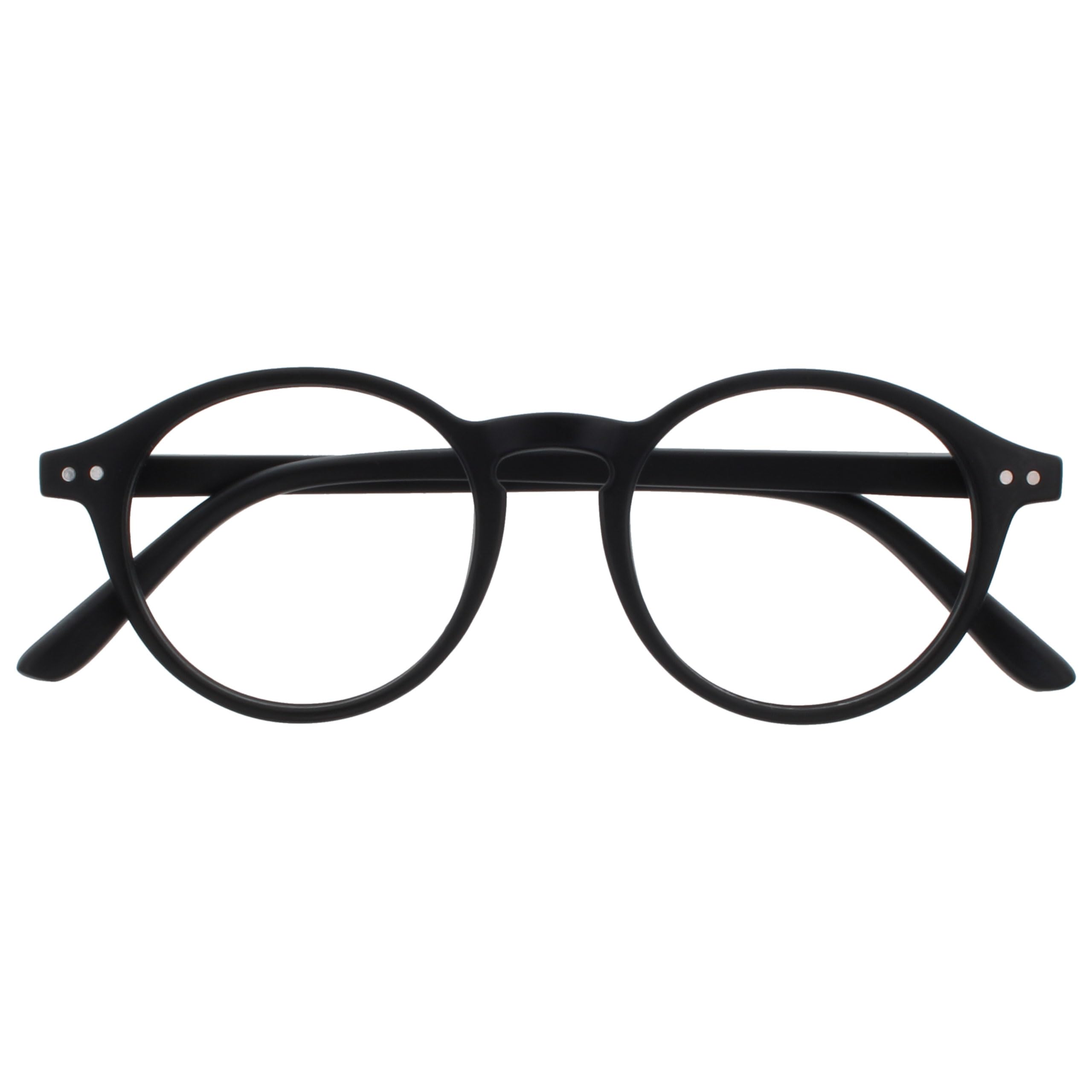 OPULIZE REY Reading Glasses - Retro Round Frame - Matt Black - Mens Womens - Spring Hinges - R56-1 - +1.50