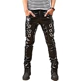 Idopy Men`s Rock Punk Hip Hop Faux Leather Motocycle Pants