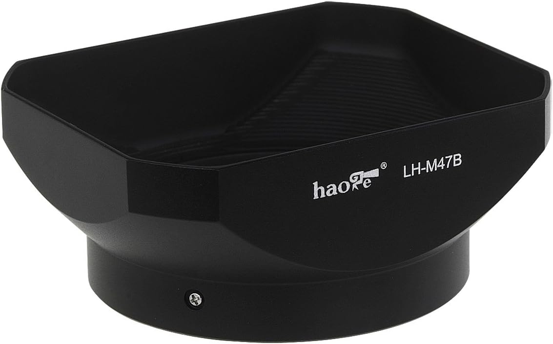 Haoge LH-M47B Rectangular Metal Lens Hood for Olympus M.ZUIKO Digital ED 12mm f2 1:2.0 Lens Replaces Olympus LH-48 Black