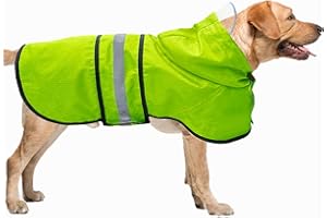 DADANFLY Dog Raincoat Waterproof Reflective Slicker - Lightweight Breathable Hooded Poncho Rain Coat Jacket with Adjustable Belly Strap and Leash Hole for Small Medium Large Dogs (Large, Green)