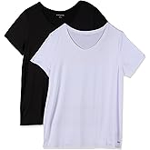 Amazon Essentials Women's Active Quick Dry Tech Stretch Short-Sleeve V-Neck T-Shirt (Available in Plus Size), Pack of 2
