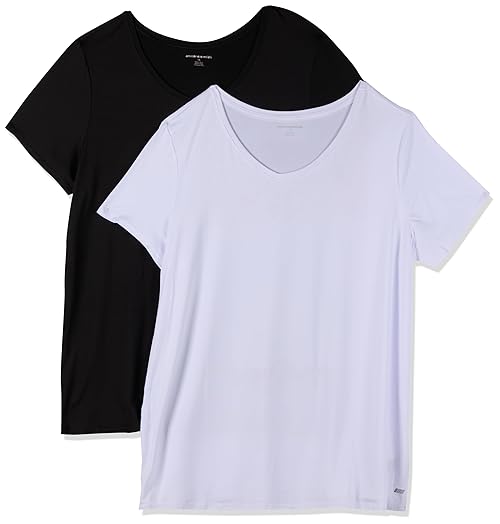 Amazon Essentials Women's Tech Stretch Short-Sleeve V-Neck T-Shirt - Discontinued Colours, Pack of 2, Black/White, XXL Plus