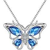 Aurora Tears Butterfly Birthstone Pendant Necklace - Women 925 Sterling Silver Butterflies Birthstone Pendant Necklace Jewelry Birthday Gift for Women