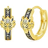 YEESIA Viking Earrings 925 Sterling Silver Mjolnir/Cross/Wolf/Tree of Life/Valknut/Vegvisir Hoop Stud Earrings Abalone Crystal Jewelry for Men Women