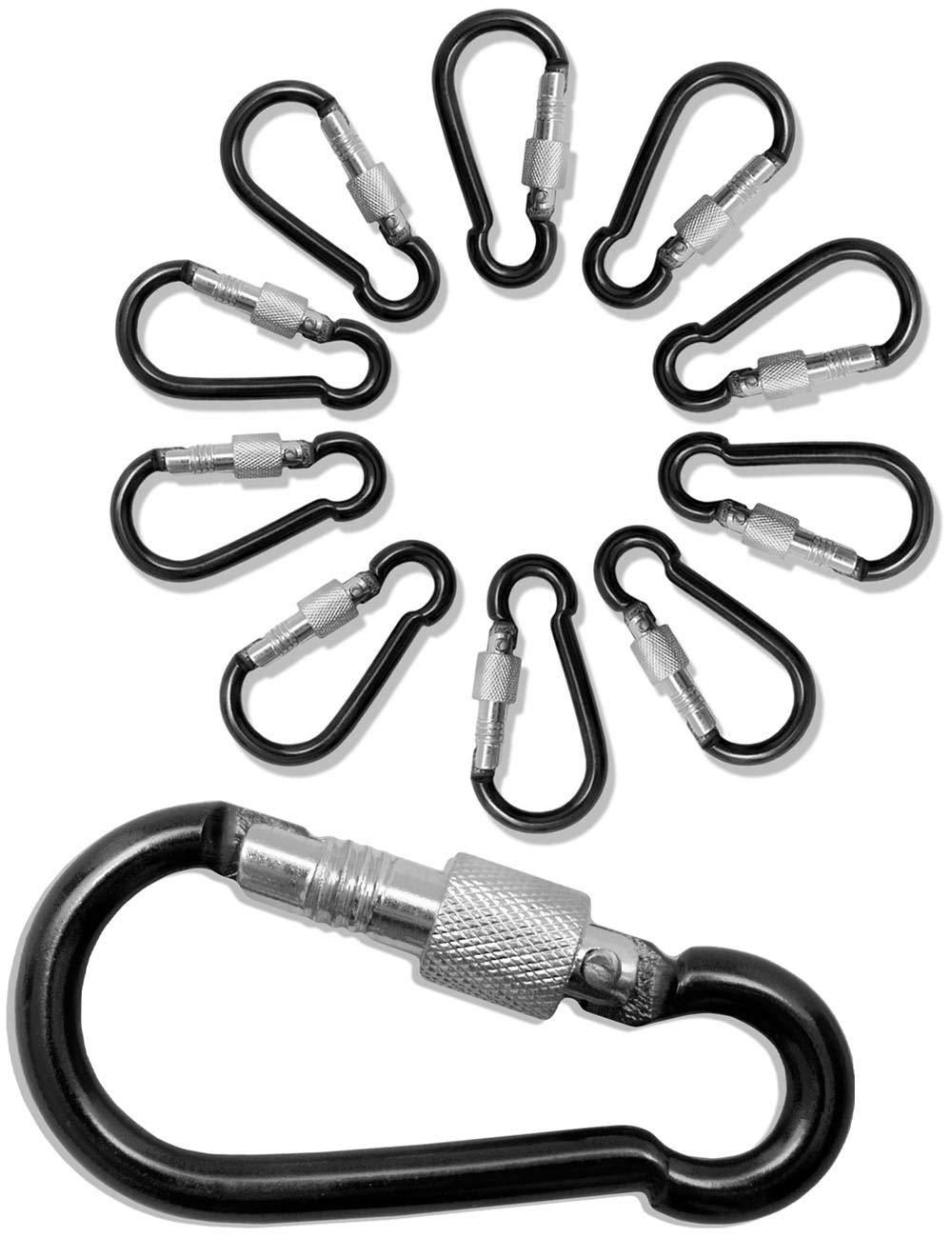 Outdoor Saxx® mini screw carabiner made of aluminium, for attaching equipment to backpack, belt, tent, canoe, 4.8 cm, black, 10 pieces