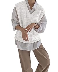 Women's V Neck Sweater Vest Oversized Sleeveless
