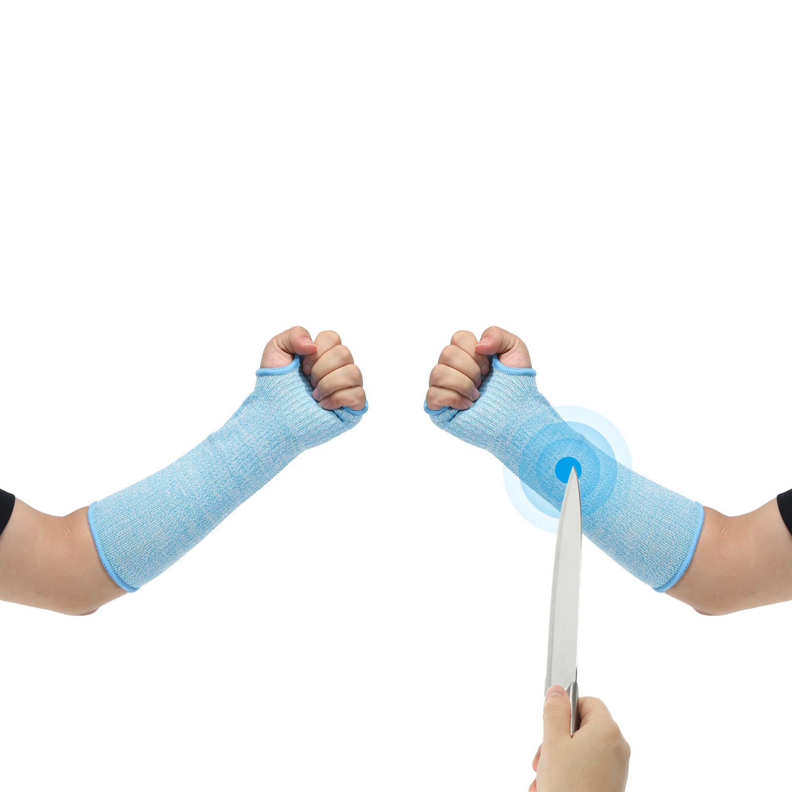 PATIKIL 12 Inch Cut Resistant Sleeve, Arm Safety Protectors Sleeves with Thumb Hole Level 5 Protection Forearm Guard Sleeves for Thin Skin and Bruising, S, Sky Blue