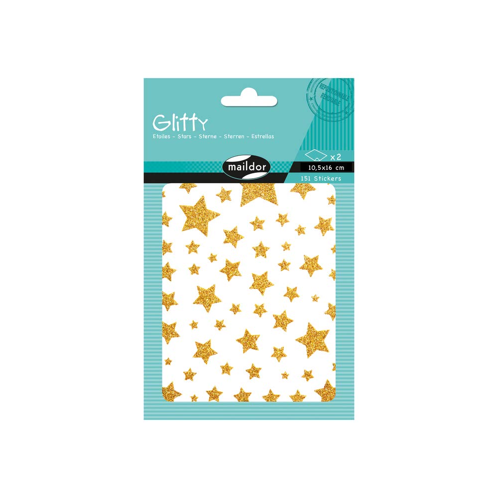 Maildor AE150C - STICKERS Glitty - 4 sheets - Size: 16x10,5 cm - 151 Stickers GLITTER - STARS - GOLD/PINK - Children's Creative and Leisure Activity - DIY