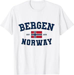 Bergen Norway Scandinavia Norwegian Flag Noreg Norge T-Shirt