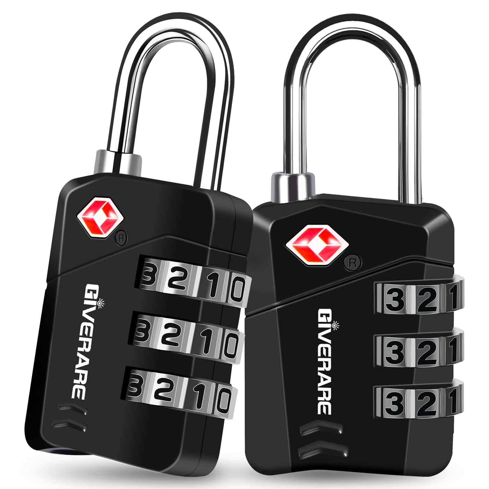 Photo 1 of 2 Pack TSA Approved Travel Luggage Locks, Metal Combination Lock, Alloy Keyless 3-Digit Padlocks, TSA Accepted Compatible Padlock for Gym Locker, Golf Bag Case, Backpack, Black-by GIVERARE