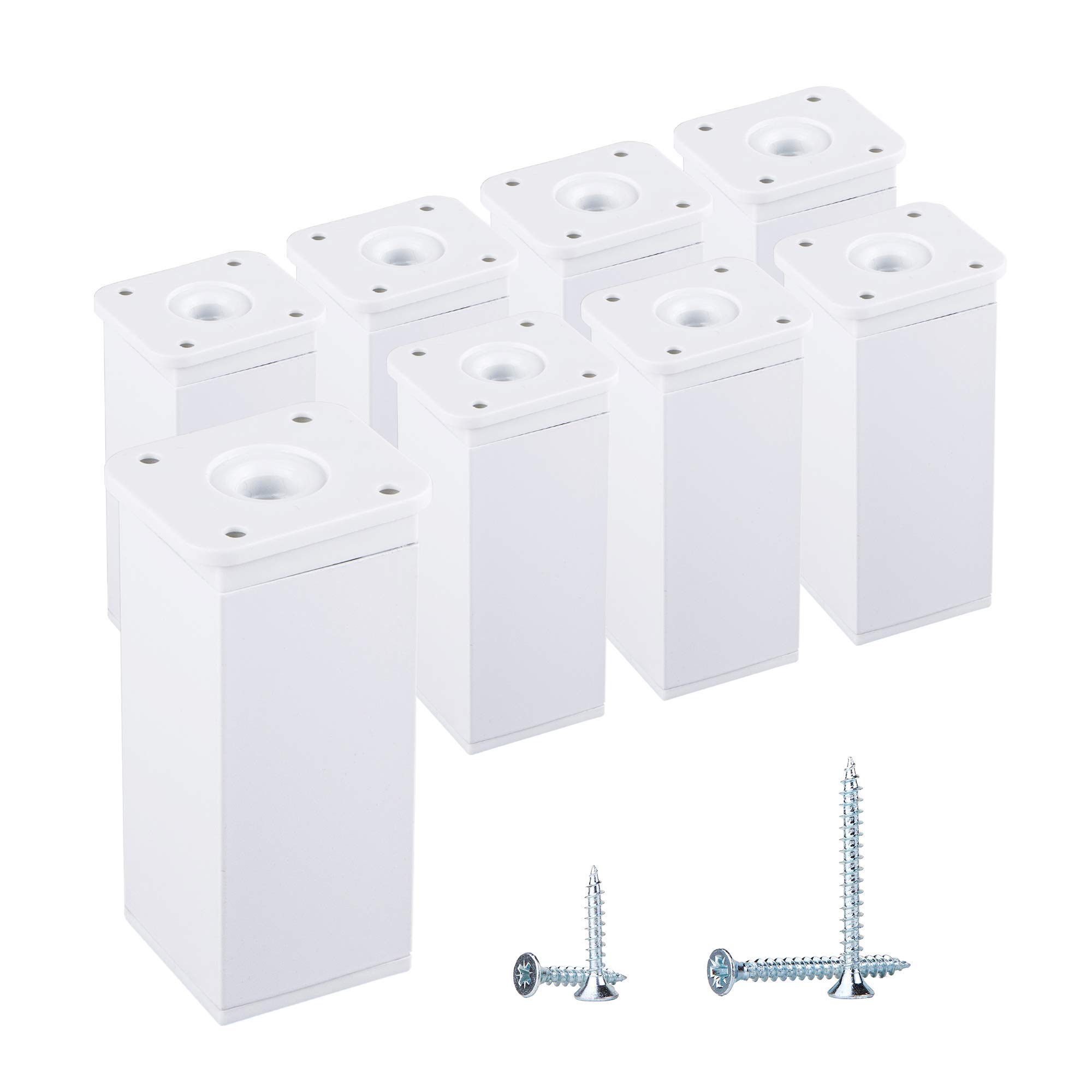 Diforma (Pack of 8 pcs) White 10 cm Modern Height Adjustable Furniture Legs Angular Profile: 40 x 40 mm, Materials: Aluminium, Plastic. Screws Included (8, White)
