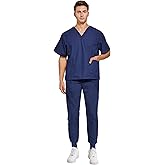 VOGRYE Men Scrubs Set — Stretch V-Neck Scrub Top & Jogger Pant with 8 Pockets, Yoga Waistband, Anti-Wrinkle Scrubs for Men