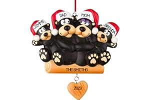 Personalized Christmas Ornament - Black Bear Family of 4 - Hand-Painted - Custom Holiday Gift for Grandma, Grandpa, Mom, Dad 