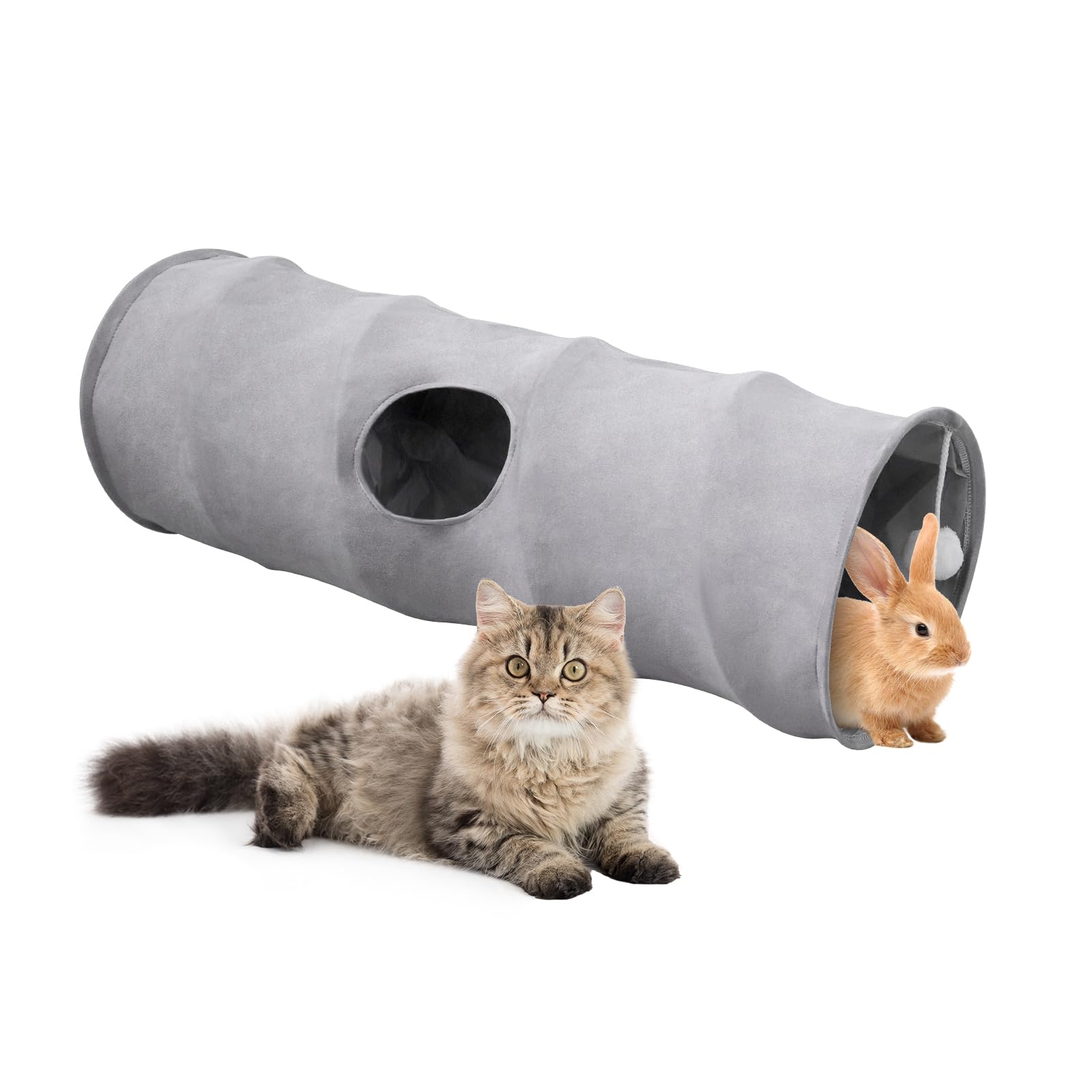 Beowanzk Collapsible Cat Tunnel, Cat Tunnels for Indoor Cats, Cat Tunnels, Rabbit Tunnel, Cat Tunnel Outdoor with 1 hole and suspended ball (S)