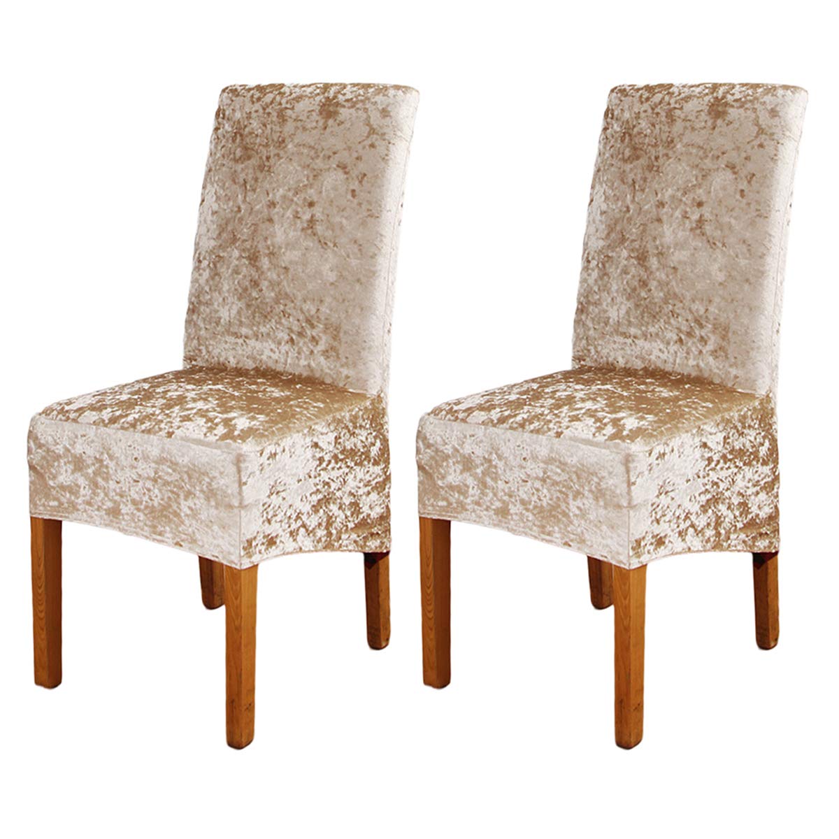 ele ELEOPTION Crushed Velvet Stretchable Elastic Chair Covers for Dining Room Wedding Banquet Party Decoration, XL High Back Chair Protector Slipcover (Champagne, Pack of 2)