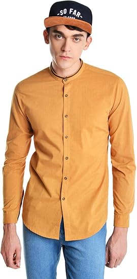 camisa color mostaza para hombre