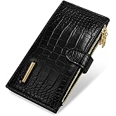 Simikol Women Wallet Large Capacity Wallets Crocodile RFID Blocking Multi Card Organizer Womens Billfold Long Purse Credit Cards Holder with Double Zipper,Black