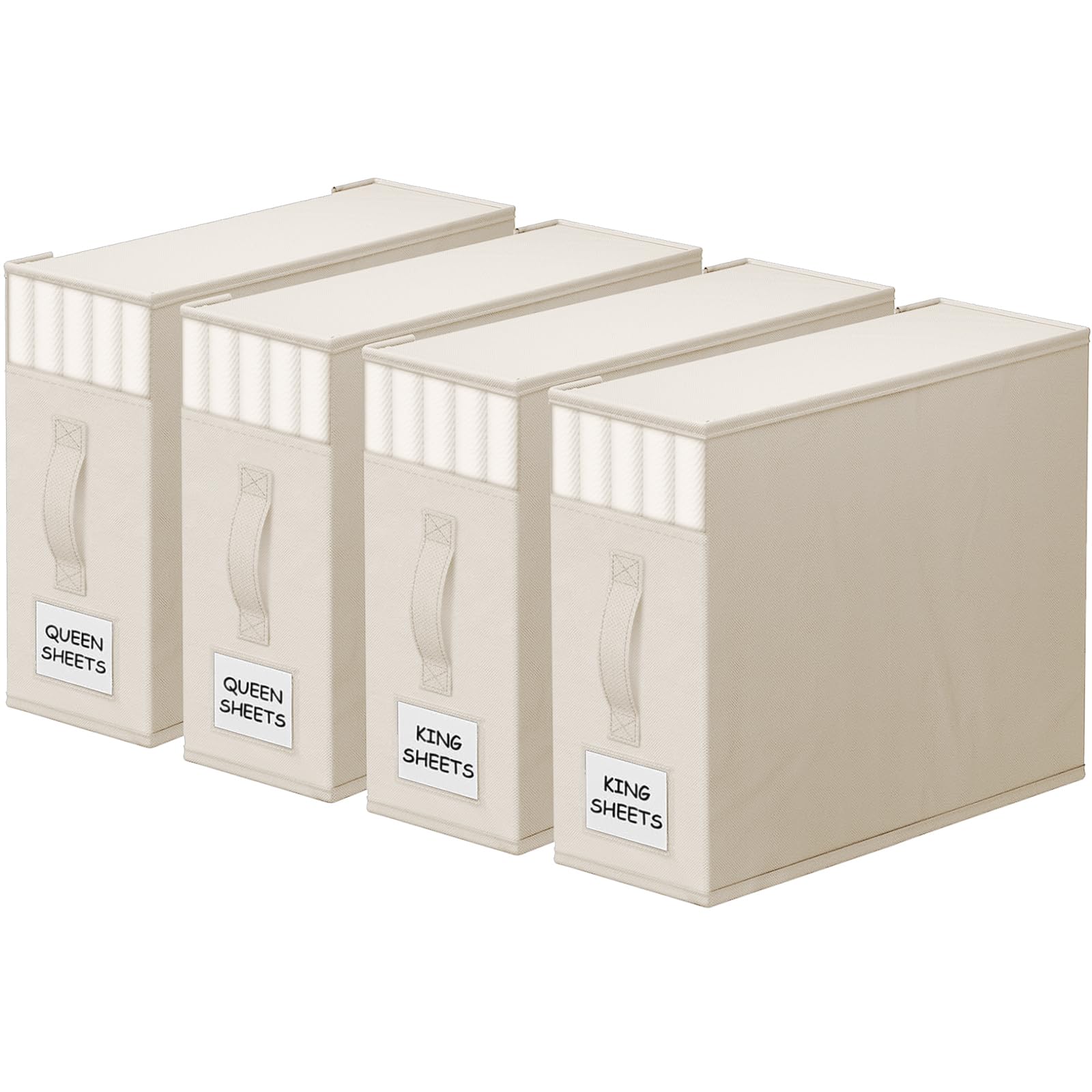 StorageTastic 4 Pack Bed Sheet Closet Organizers and Storage,Sturdy Foldable Storage Containers with Window and Label,Storage and Organization for Bedding Sheets,Duvet Covers,Blankets (Beige) Image StorageTastic 4 Pack Bed Sheet Closet Organizers and Storage,Sturdy Foldable Storage Containers with Window and Label,Storage and Organization for Bedding Sheets,Duvet Covers,Blankets (Beige) Image