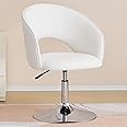 Furnimart Vanity Chair White Leather Vanity Stool, Height Adjustable Accent Chair with Back, Round Swivel Makeup Chair for Living Room Bedroom Vanity Makeup Room (PU White)