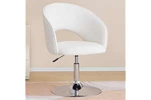 Furnimart Vanity Chair White Leather Vanity Stool, Height Adjustable Accent Chair with Back, Round Swivel Makeup Chair for Living Room Bedroom Vanity Makeup Room (PU White)
