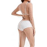 Willow Dance Women's Sheer Mesh Pearl Rhinestone Cover Up Beach Dress Swimwear Bikini Swimsuit Bathing Suit Coverups