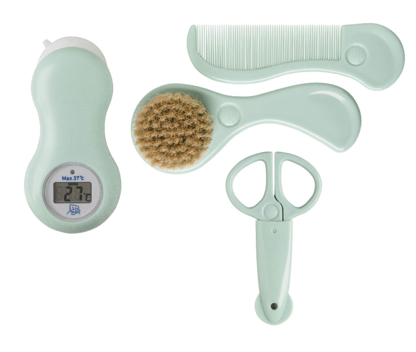 Rotho Babydesign Care Gift Set, Comb and Natural Hair Brush, Nail Scissors with Protective Cap, Digital Thermometer, Green (Swedish Green), 21059026601