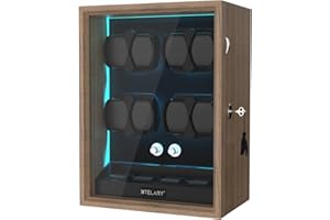 XTELARY Watch Winder for 6/8 Automatic Watches, Lockable Automatic Winders with Extra 4 Watch Storages, 4 Rotation Modes, Flexible Watch Pillows, Quiet Mabuchi Motor, and Blue Backlight, Watch Winding