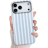 KANGHAR Compatible with iPhone 17 Pro Max Case 2025, Aesthetic Stripes Cute Pattern, Support for MagSafe Shockproof Cover for Girls Women -Blue