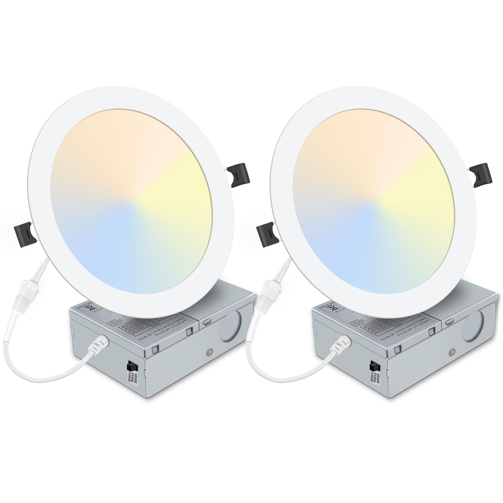 Photo 1 of 2 Pack 8 Inch LED Recessed Light- Ultra-Thin Recessed Ceiling Lighting with Junction Box, 3000K/4500K/6000K Selectable, 1800LM High Brightness, Dimmable Canless Downlight Fixtures