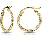 Hoops & Loops 925 Sterling Silver Twist Rope Round Hoop Earrings for Women, 15mm 20mm 25mm 30mm 35mm Silver, Yellow Gold, Rose Gold