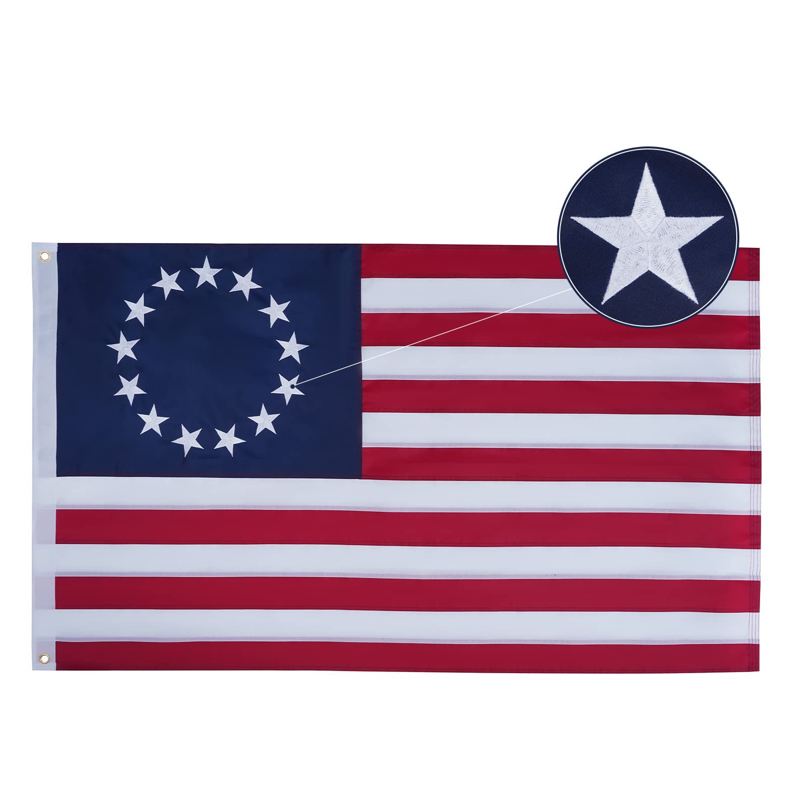 Photo 1 of Bradford Betsy Ross Flag 3x5 ft Outdoor Embroidered 13 Star American Flags Heavy Duty, Double Sided Colonial Flag 13 Stars for 4th of July Memorial Day Use Long Lasting