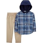 Carter's Baby and Toddler Boy long Sleeve Top and Pant Set, Navy/Khaki/Hooded, 2t