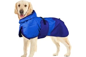 BRKURLEG Dog Raincoat Adjustable Dog Rain Jacket with Hood Dogs Waterproof Rainproof Jacket with Leash Hole Pet Poncho Rain C