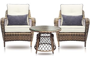 N&V Outdoor Chairs Set Bistro Set 3 Pieces Patio Conversation Set Furniture Set for Balcony Rattan Chairs and Table with Cushions Beige Red Green (Beige)