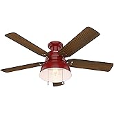 Hunter 52 inch Outdoor or Indoor Ceiling Fan with LED Light - Rustic Ceiling Fan with Pull Chain, For Bedroom, Living Room, o