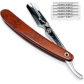 Parker's Rosewood Handle Barber Straight Razor for Men & 5 Premium Razor Blades - Stainless Steel Blade Arm with Clip Closure