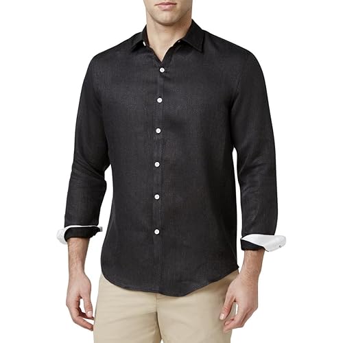Tasso Elba Mens Textured Linen Button Up Shirt, Black, Large in Kenya |  Whizz 121177981011