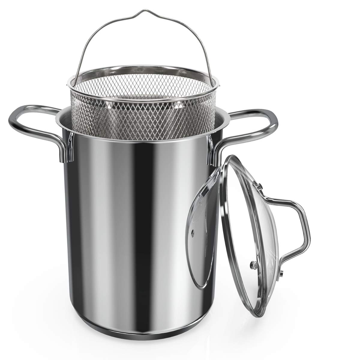 Navaris Asparagus Pot - Stainless Steel Asparagus Vegetable Steamer Spaghetti Pasta Stovetop Cooker with Removable Basket and Lid - BPA Free - 3.9L
