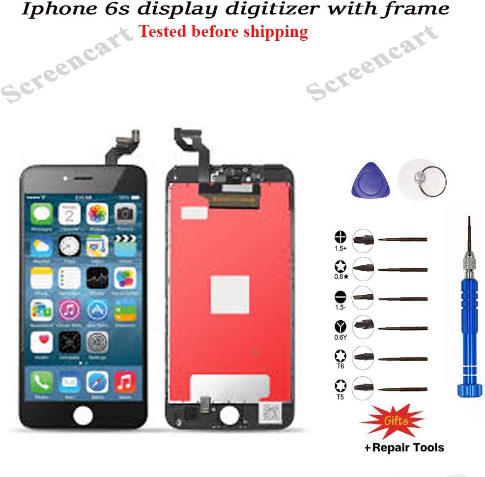 Screencart Apple iPhone 6s LCD Display &Touch Screen Digitizer Full Assembly (Black) with Frame