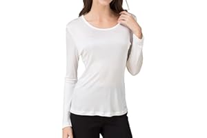 Women's Mulberry Silk Thermal Long Sleeve Shirts Knit Silk Scoop Neck Top Baselayer Undershirts Blouse Pullover Tops