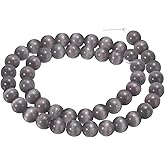 HARFINGTON 48pcs Black Gray Cat's Eye Stone Beads 8mm Round Smooth Gemstone Crystal Loose Bead for Jewelry Making Bracelets Necklace Earrings DIY