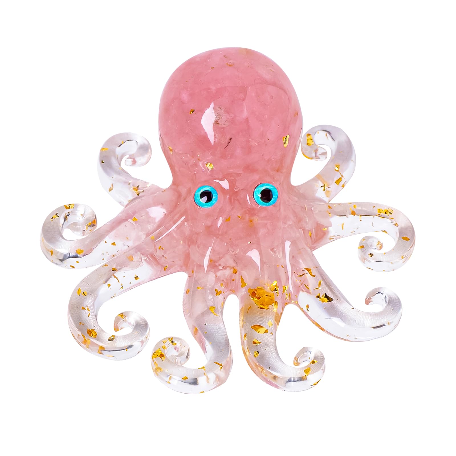 Photo 1 of ****One broken tentacle****RJINGSHI Octopus Decor Aquarium RoseQuartze Gravel Decorative Resin Glass with Natural Crystal Stone Marine Animals Fish Tank Ornaments Statue Healing Home Decor Ladies Gift 3.93"