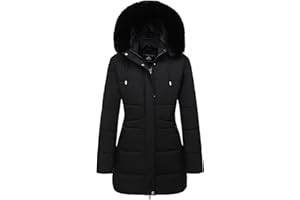 MOERDENG Women's Winter Puffer Coat Thicken Fleece Lined Down Jacket Waterproof Faux Fur Detachable Hooded Parka