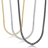 Jstyle Cuban Link Chain for Men Women 316L Stainless Steel Chain Necklace 3.5mm Non Tarnish Necklaces Black Silver Gold Tone Chains 16/18/20/22/24/26/28/30 Inch